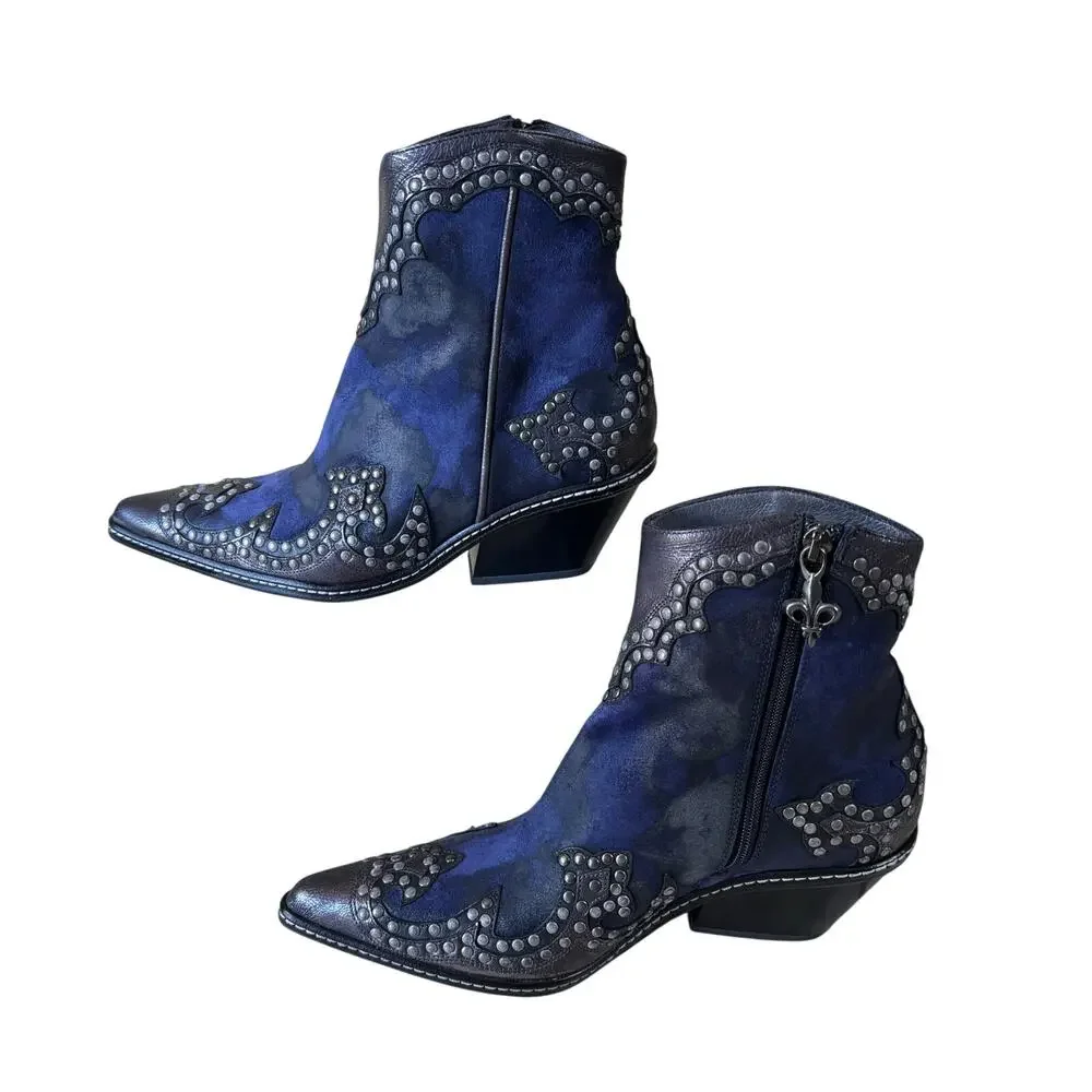 Donald Pliner Western Ocean Suede Crush Metallic Leather Boot Shoe $625 NWT - Picture 3 of 11